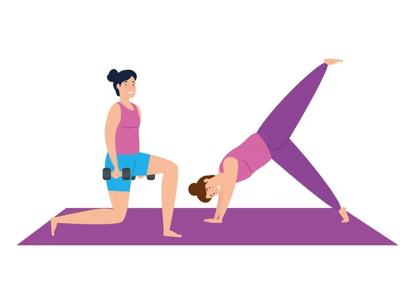 Mujeres practicando ejercicio aislado icono — Vector de stock