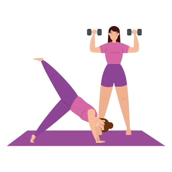 Ženy procvičující cvičení izolované ikony — Stockový vektor
