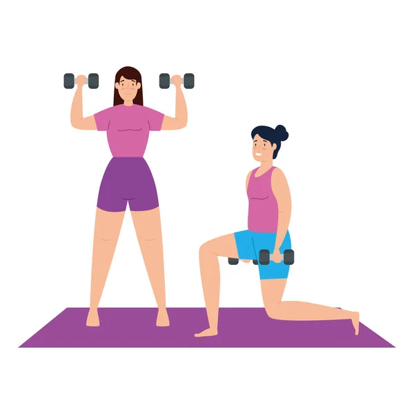 Ženy procvičující cvičení izolované ikony — Stockový vektor