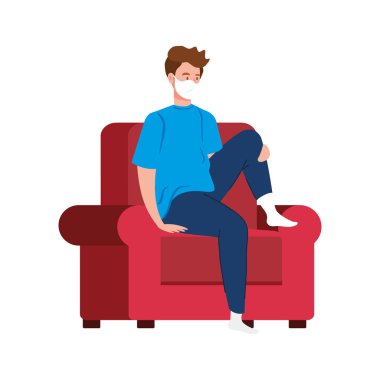 Seçim kampanyası, oturma odasında maske takan bir adamla evde kalmak.