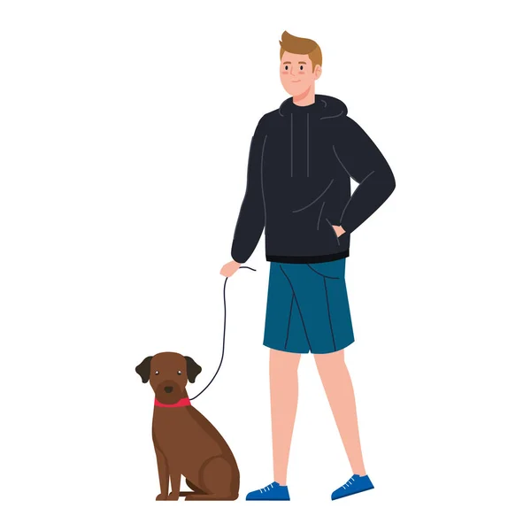 Homme marchant avec chien icône isolée — Image vectorielle