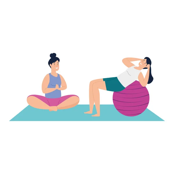 Ženy cvičící jógu a pilates — Stockový vektor