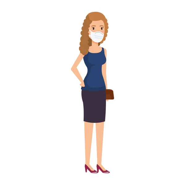 Femme d'affaires avec masque visage icône isolée — Image vectorielle