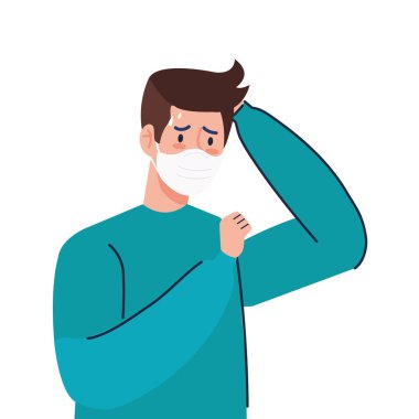 Yüz maskesi takan bir adam, Coffid 19 'dan bıktı.