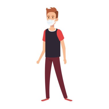 Yüz maskeli genç adam izole edilmiş simge