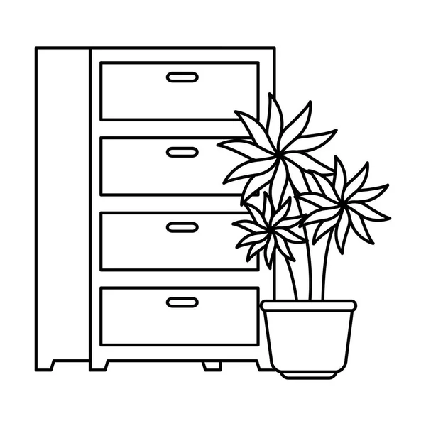 Mobilier sertar cu pictogramă izolată plantă oală — Vector de stoc