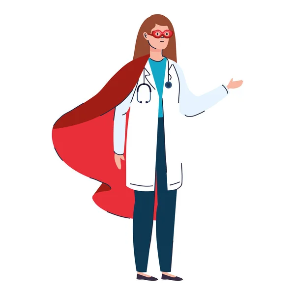 Σούπερ γιατρός γυναίκα με μανδύα ήρωα — Διανυσματικό Αρχείο