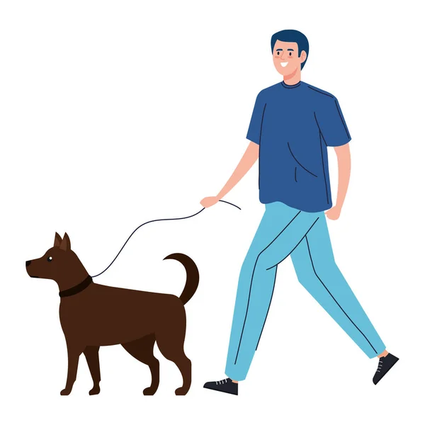 Férfi séta kutya elszigetelt ikon — Stock Vector