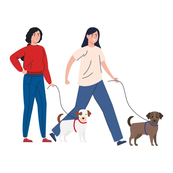 与狗一起散步的妇女 — 图库矢量图片