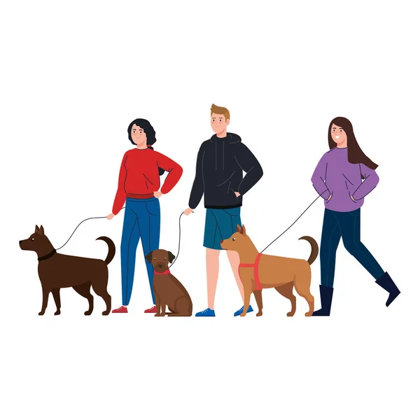 Personas caminando con perros icono aislado — Vector de stock