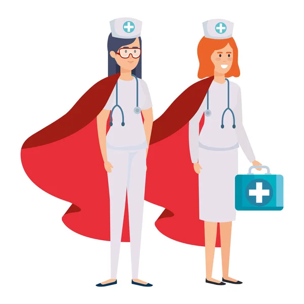 Super verpleegkundigen met held mantel geïsoleerde pictogram — Stockvector