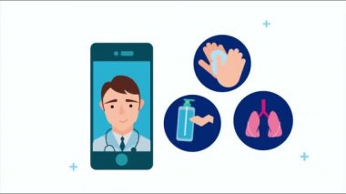 Doktor ve covid19 simgeli akıllı telefon