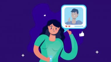 Akıllı telefon sosyal medya teknolojisi kullanan bir kadın sohbet ediyor.