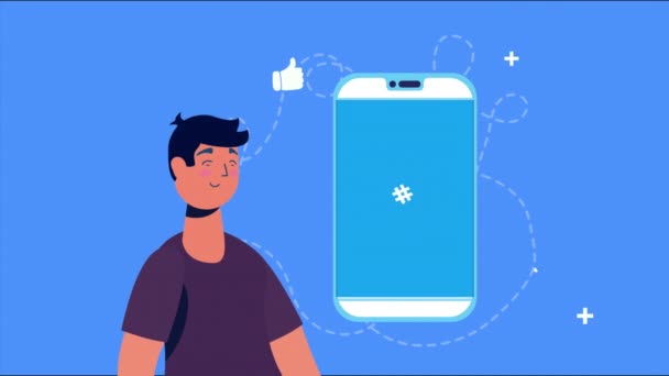 Человек, использующий смартфон в социальных сетях — стоковое видео