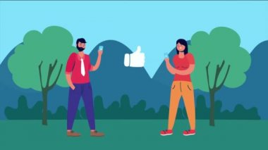 Parkta akıllı telefon teknolojisi kullanan çift.