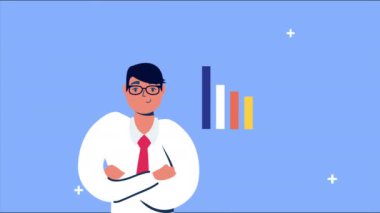 İstatistik çubuklarıyla çalışan işadamı