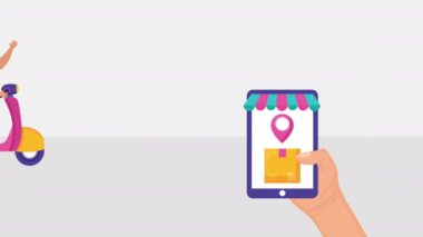 motorsikletli akıllı telefonlu lojistik dağıtım işçisi