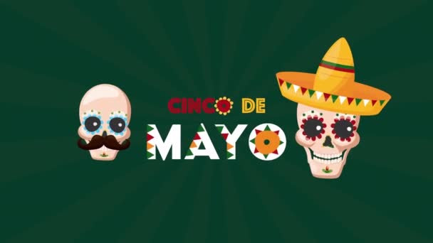 Cinco de mayo Feier mexikanisch mit Totenköpfen — Stockvideo