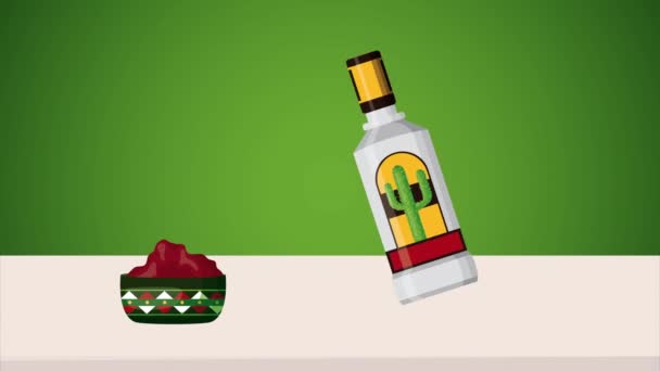Cinco de mayo viering mexicaans met tequila en taco 's — Stockvideo
