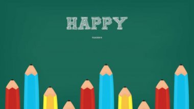 Mutlu öğretmenler günü kutlaması renkli kalemlerle.