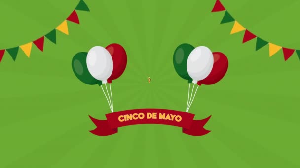 5 de mayo celebração mexicana com chapéu e balões de hélio — Vídeo de Stock