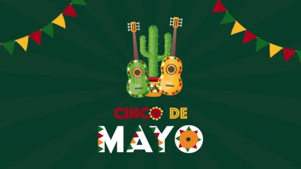 Cinco de mayo celebrazione messicana con chitarre e cactus — Video Stock