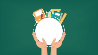 Mutlu öğretmenler günü kutlamaları, el kaldırma malzemeleri ile.