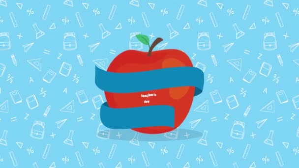Χαρούμενη γιορτή ημέρας δασκάλων με μήλο — Αρχείο Βίντεο