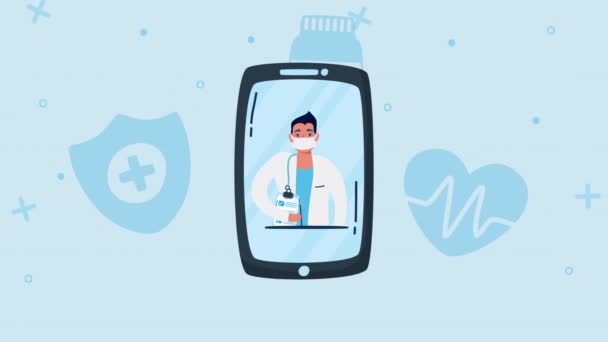 Médico com aplicativo telemedicina smartphone — Vídeo de Stock