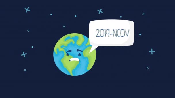 Earth planet with speech bubble covid19 message — Stock Video