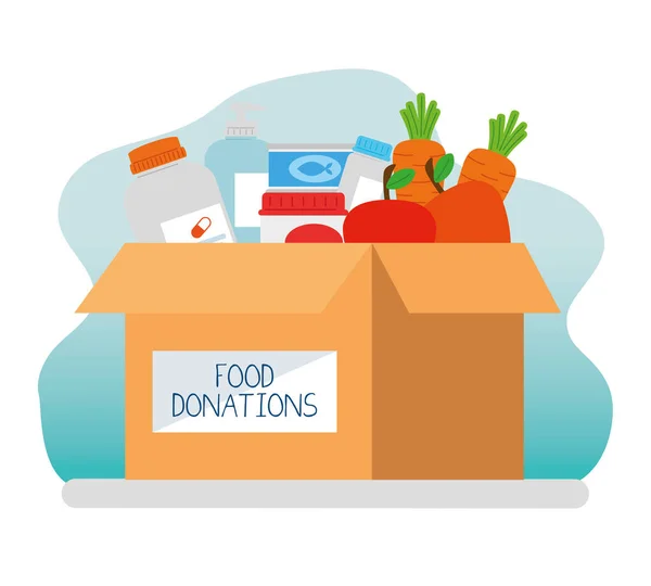 Charity donation box with food and medicine — Stock Vector