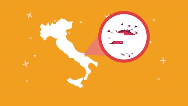 Italia mapa con carácter de partícula covid19 — Vídeo de stock