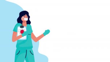 Kovid19 ve kontrol listesi için yüz maskeli kadın doktor.