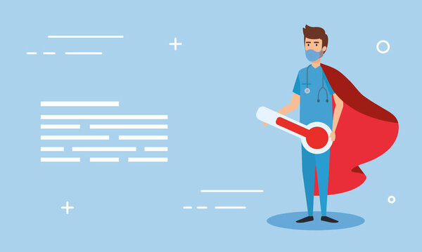 Знамя супер-мужчины парамедика с героическим плащом и термометром
