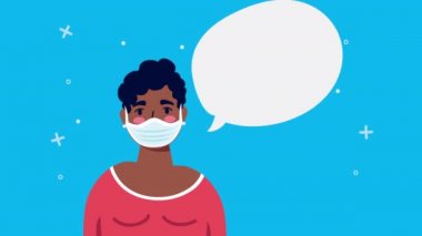 Afro kadın, Covid19 için yüz maskesi kullanıyor.