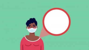 Afro kadın, Covid19 için yüz maskesi kullanıyor.