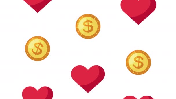 Campaña de donación para covid19 con monedas y corazones — Vídeos de Stock