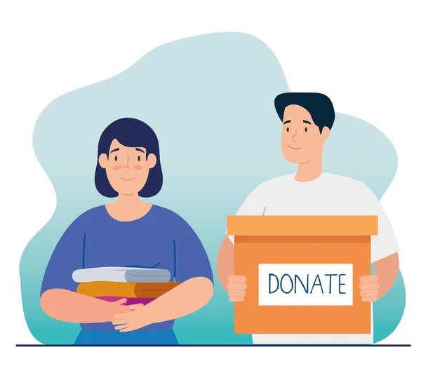 Couple with box of charity donation — Stock Vector