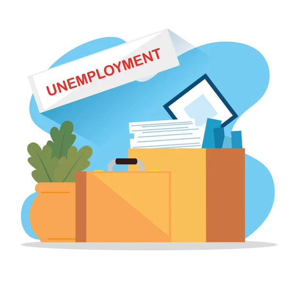 Boxes with objects of unemployed — Stock Vector