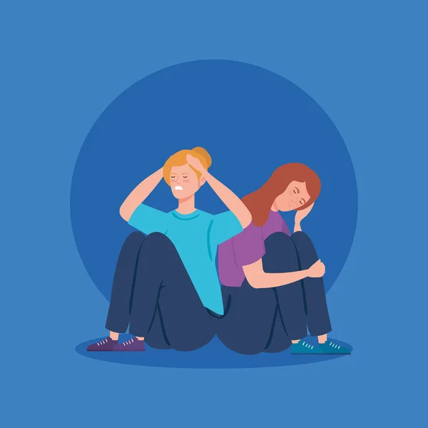Kvinnor som sitter på golvet med stressattack — Stock vektor