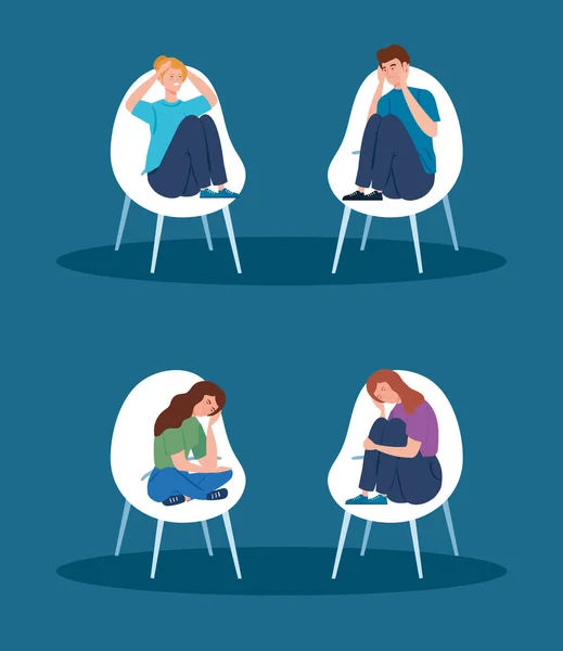 People sitting in chairs with stress attack isolated icon — Stock Vector