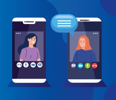 Akıllı telefonlarda video konferansında genç kadınlar