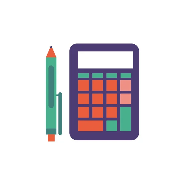 Calcolatrice matematica e penna stile piatto — Vettoriale Stock