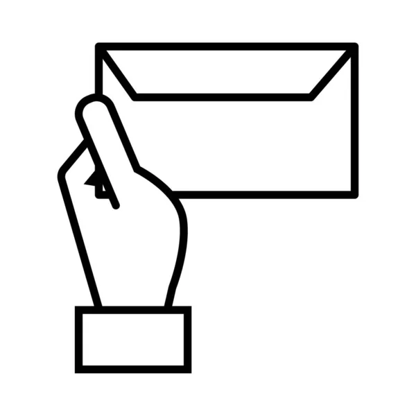 Hand with envelope mail line style icon — Stock Vector