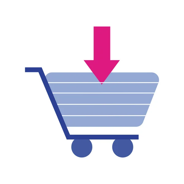 Shopping cart trolley with arrow download flat style icon — Stock Vector