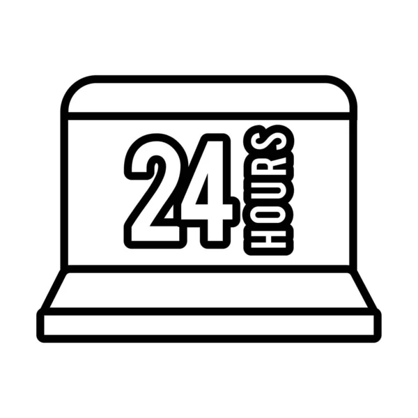 24 시간 라인 스타일 아이콘 이 있는 노트북 — 스톡 벡터