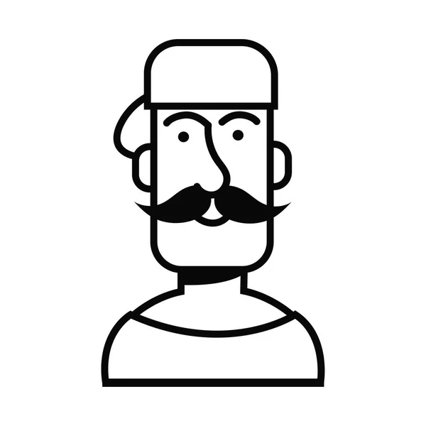 Jovem com bigode avatar personagem — Vetor de Stock