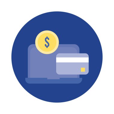 Kredi kartı bloklu dizüstü bilgisayar ve düz biçim simgesi