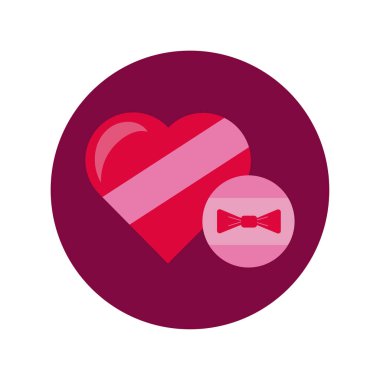 Sevgililer Günü 'nüz kutlu olsun. Kalp, çikolata kutusu ve düz stil.