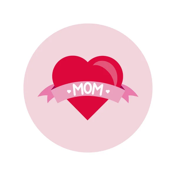 Mother day heart and ribbon block and flat style icon — Stock Vector